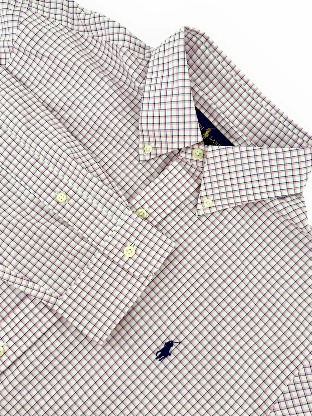 Polo Ralph Lauren Large Shirt Mens Pink Blue Check Plaid Long Sleeve Button Down